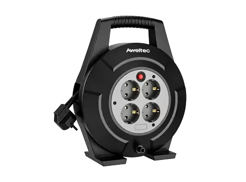 Aweltec 4 插座電纜捲盤 10m/15m，熱熔斷器的 Schuko 延長線捲盤，德國標準，H05VV-F 3G1.5，3200W