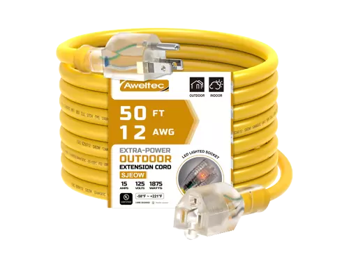 Aweltec 50 英尺 12 AWG 戶外延長線，1875W LED 照明插座，UL 認證
