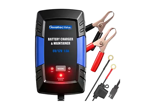 Aweltec 6V/12V 電池充電器 800mA 智慧維護器適用於汽車摩托車割草機
