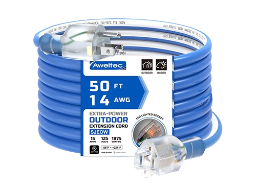 Aweltec 50 FT 14/3 SJEOOW 戶外延長線，15A 1875W 帶燈端